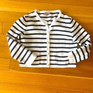 J Crew Emilie patch-pocket sweater lady jacket in stripe size M (ivory and navy)